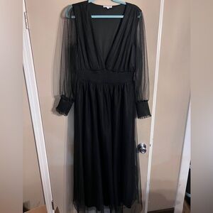 Elegant Black Sheer Sleeve Dress